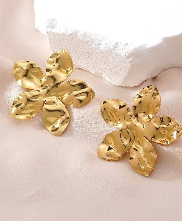 Aretes de botón de acero inoxidable 304 con diseño floral streetwear - imagen 47
