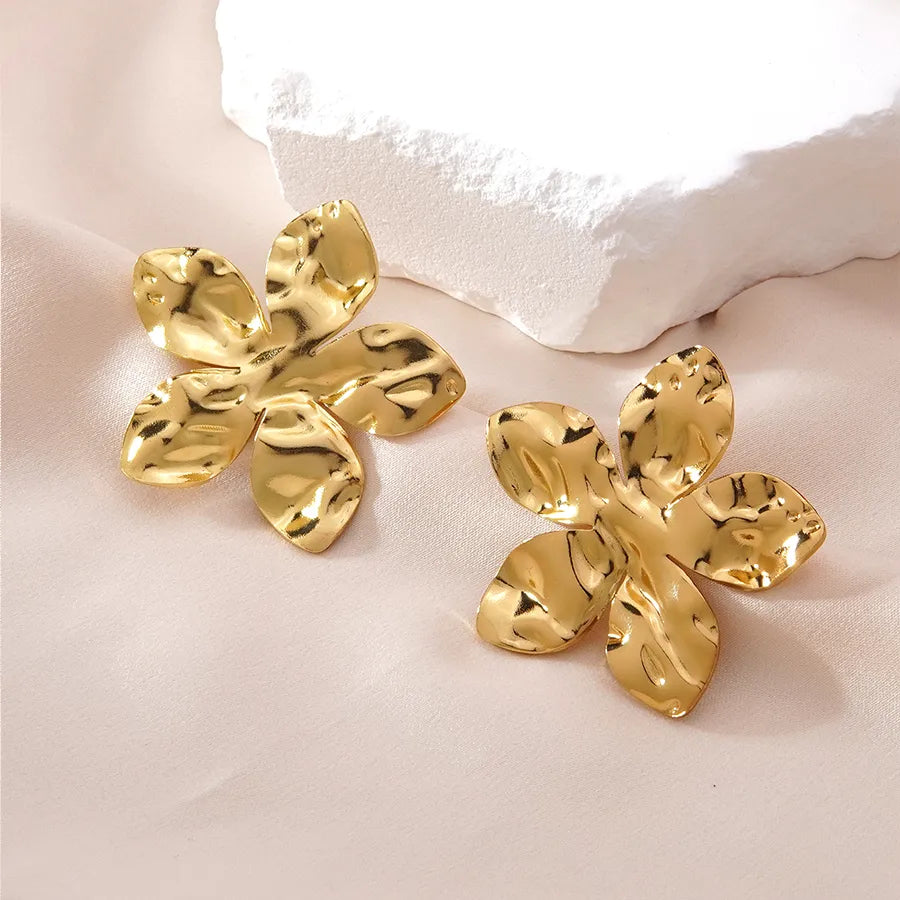 Aretes de botón de acero inoxidable 304 con diseño floral streetwear - imagen 47