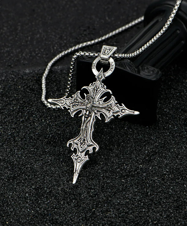 Collar con dije de cruz y calavera en aleación, estilo gótico - imagen 3