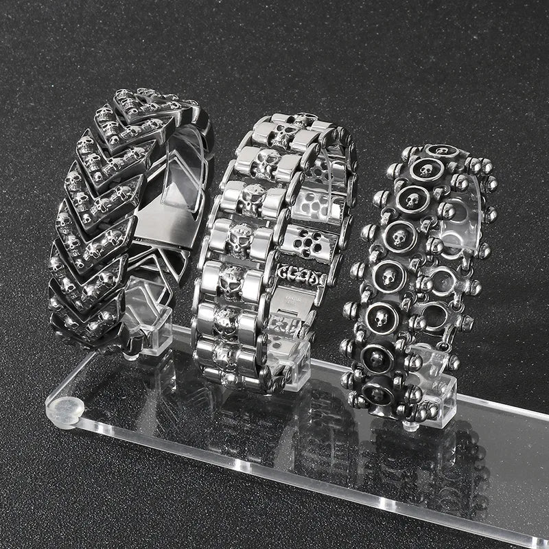 Pulsera de cadena en acero 304 con dije de calavera, hip-hop rock