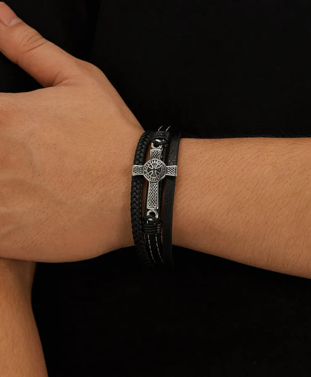Brazalete de cruz tejido de acero inoxidable 304 para hombre - imagen 4
