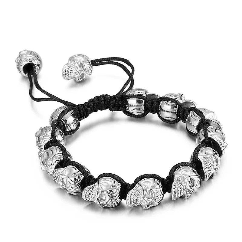 Pulsera de acero de titanio con dije de calavera, estilo retro - imagen 3