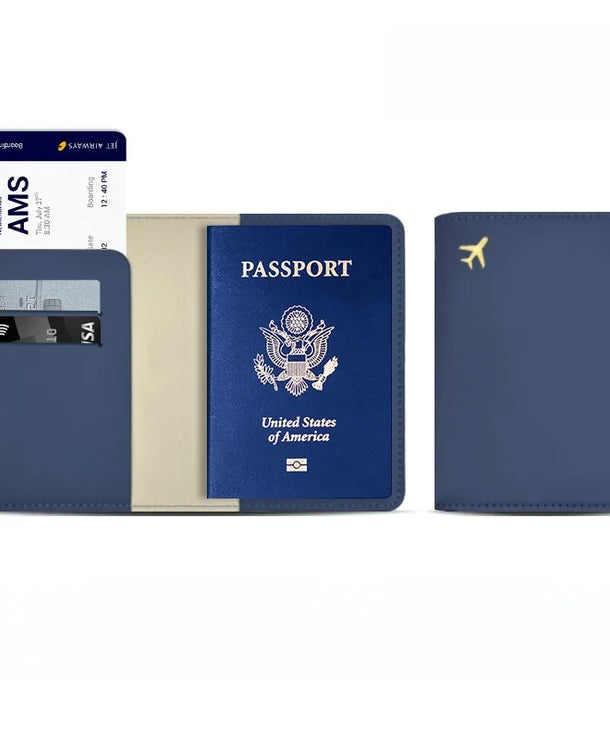 Portapasaportes unisex de piel sintética con diseño calado de avión - imagen 12