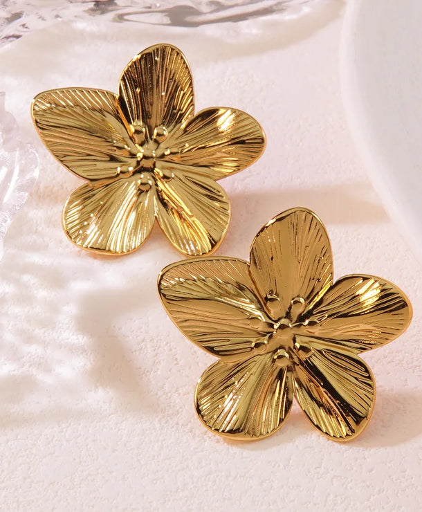 Aretes de botón de acero inoxidable 304 con diseño floral streetwear - imagen 5