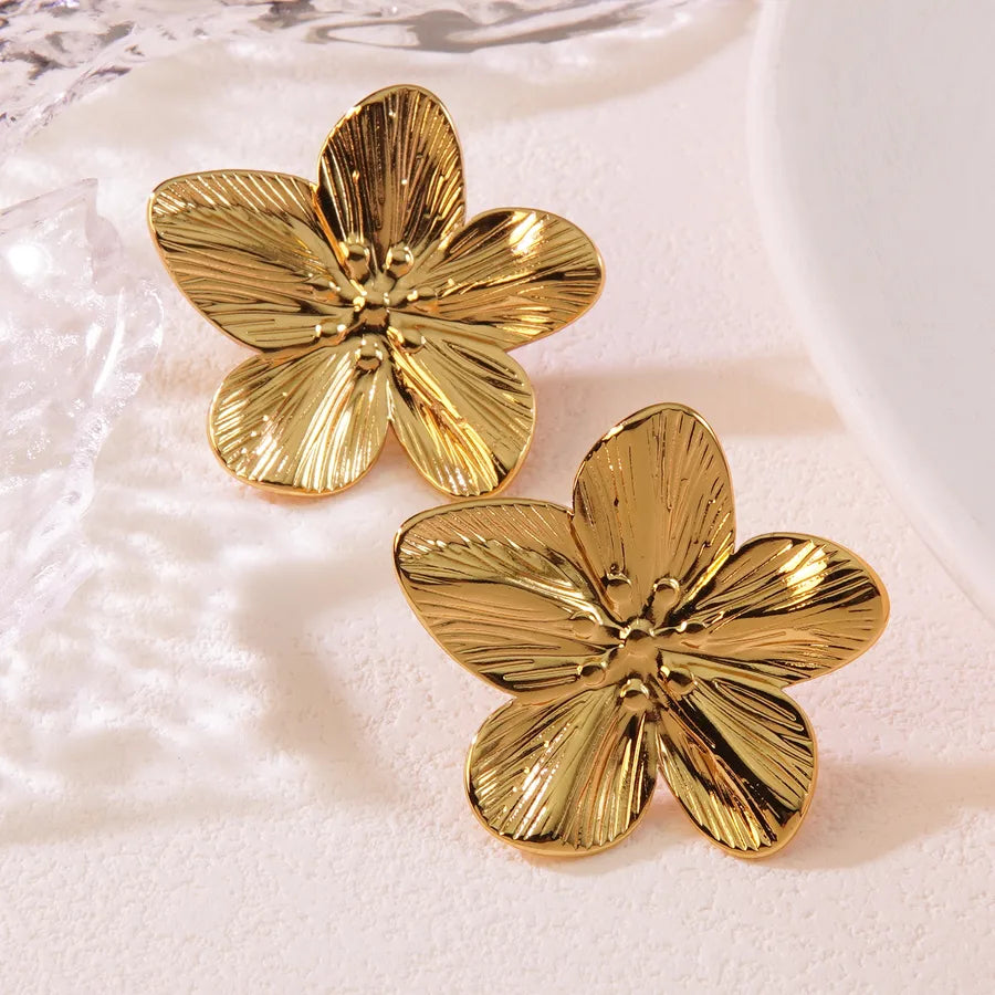 Aretes de botón de acero inoxidable 304 con diseño floral streetwear - imagen 5