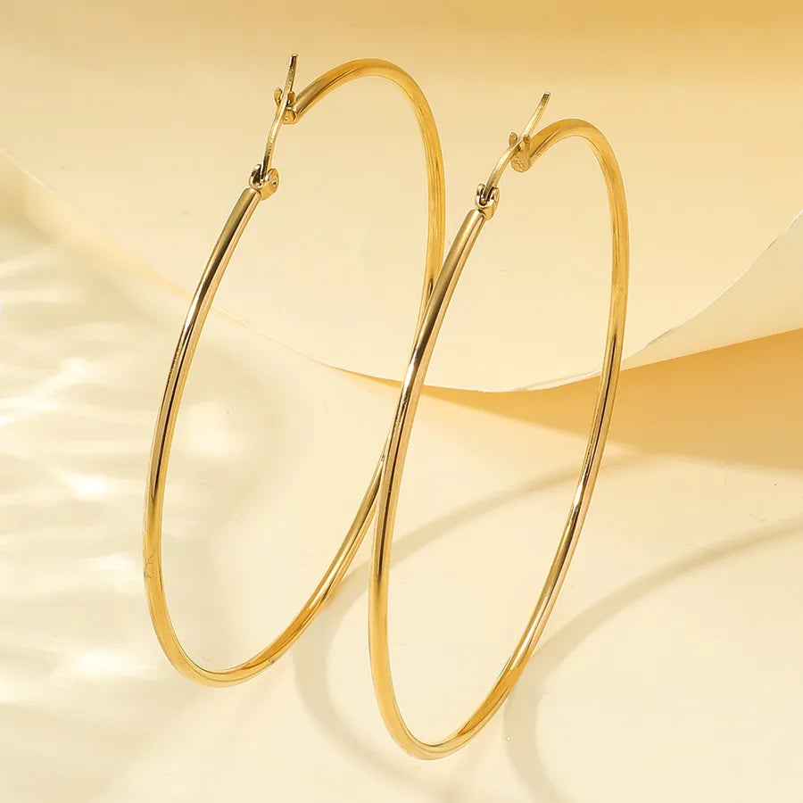 Aretes de acero con diseño de círculo y acabado pulido para mujer - imagen 5