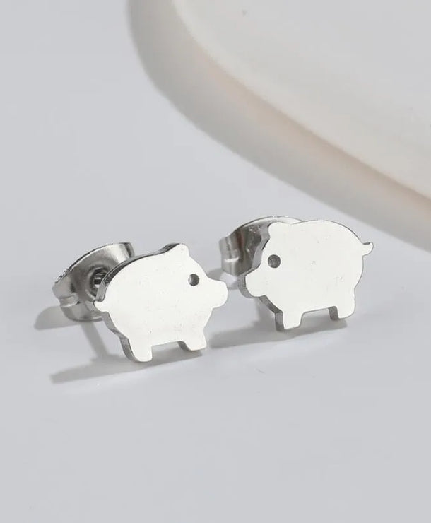 Aretes de botón de acero 304 con baño de oro 18K y diseño de animalitos - imagen 14