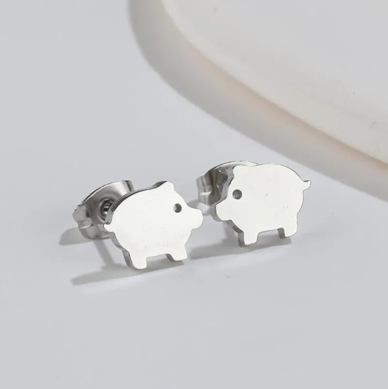 Aretes de botón de acero 304 con baño de oro 18K y diseño de animalitos - imagen 14