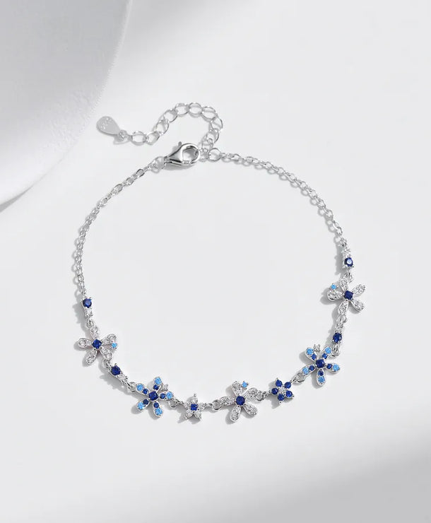 Pulsera de plata esterlina 925 con detalle floral y cadena de eslabones