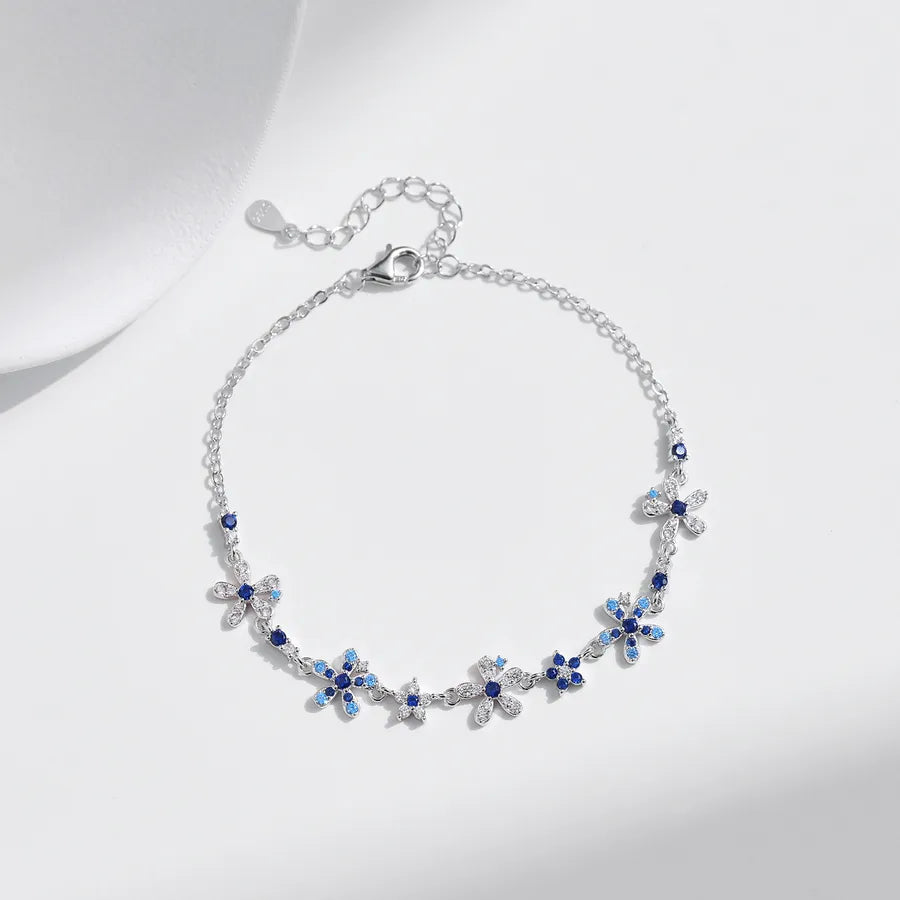 Pulsera de plata esterlina 925 con detalle floral y cadena de eslabones