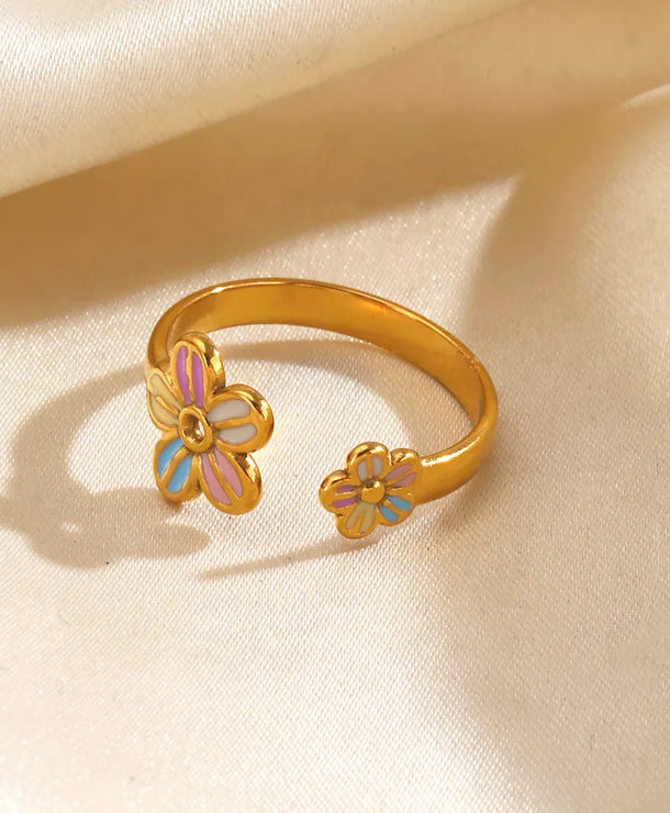 Anillo ajustable de acero 304 con baño de oro 18K, flor y resina - imagen 6