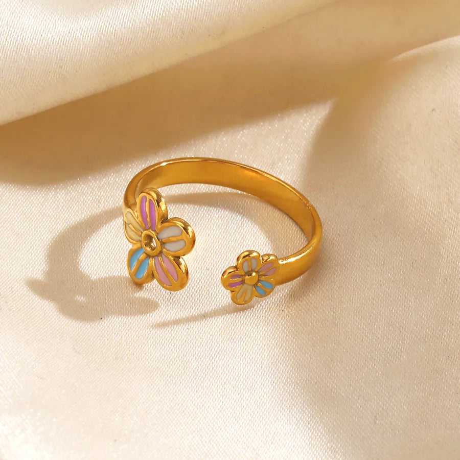 Anillo ajustable de acero 304 con baño de oro 18K, flor y resina - imagen 6
