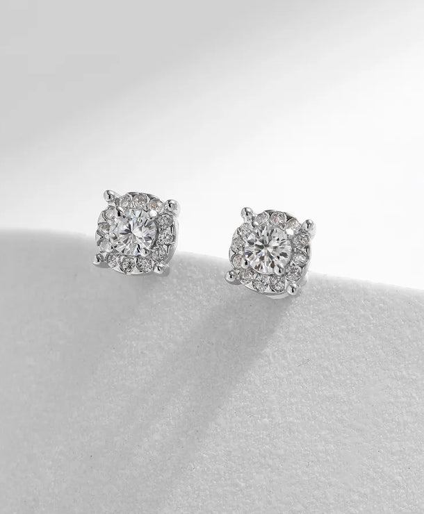 Aretes de botón de plata esterlina 925 con moissanita geométrica - imagen 7