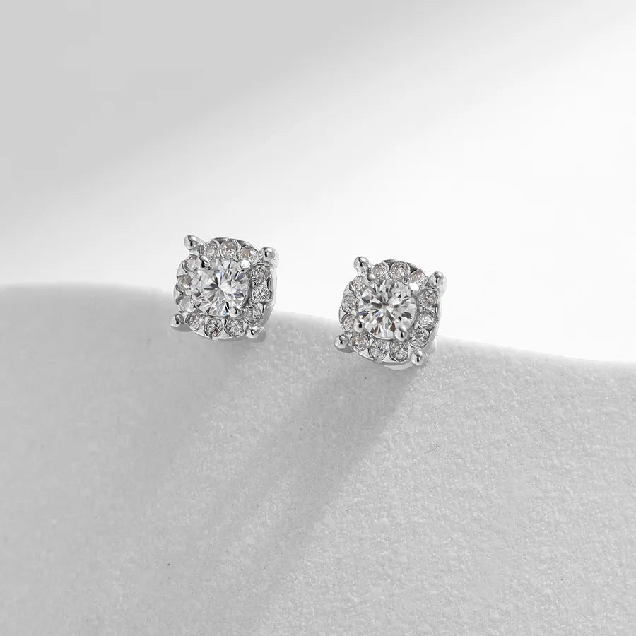 Aretes de botón de plata esterlina 925 con moissanita geométrica - imagen 7