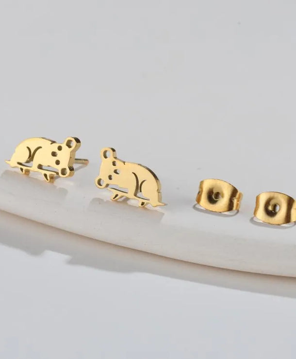 Aretes de botón de acero 304 con baño de oro 18K y diseño de animalitos - imagen 5
