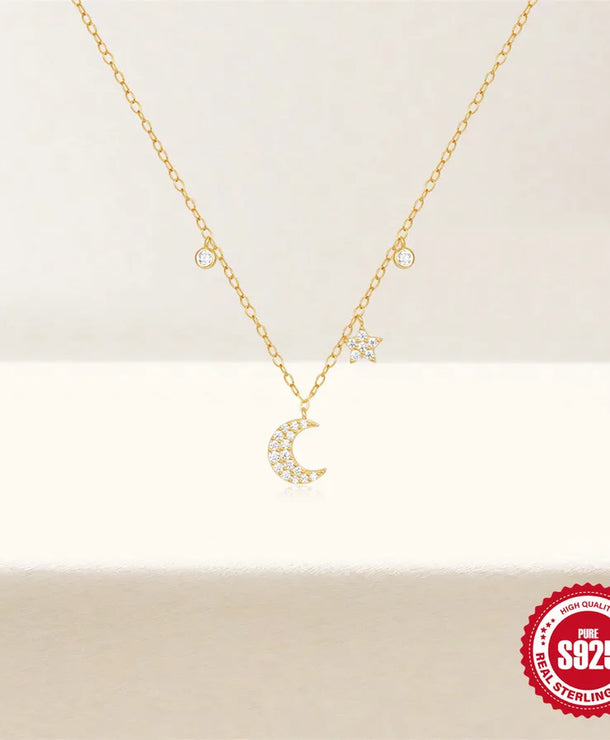 Collar de plata esterlina 925 dorado con dijes de estrella y luna - imagen 4