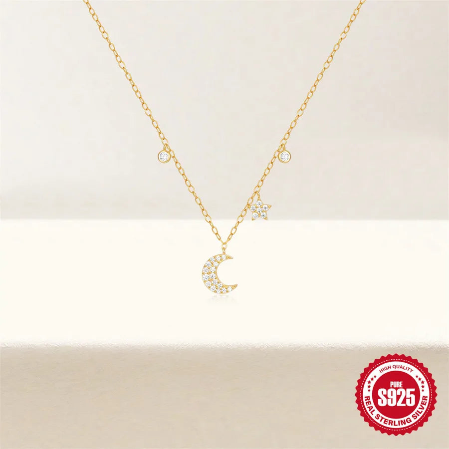 Collar de plata esterlina 925 dorado con dijes de estrella y luna - imagen 4