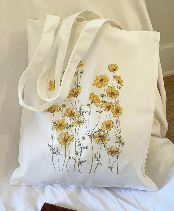 Bolso de lona con estampado de flores para mujer, diseño abierto - imagen 2