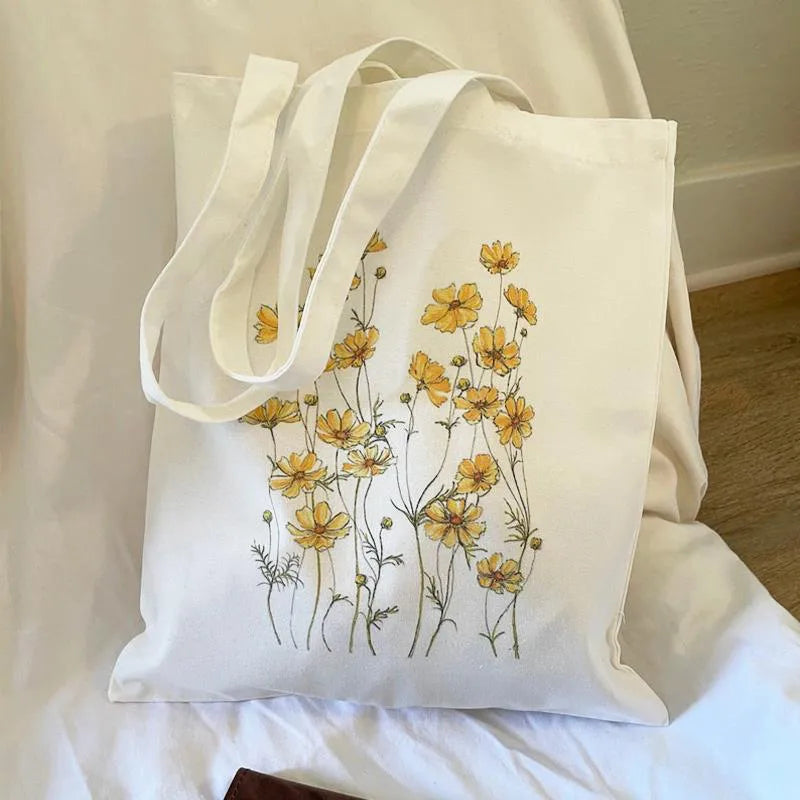 Bolso de lona con estampado de flores para mujer, diseño abierto - imagen 2