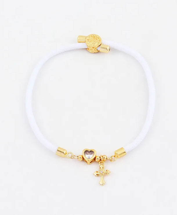 Pulsera de cordón con dijes de cruz y corazón en circonia para mujer - imagen 7