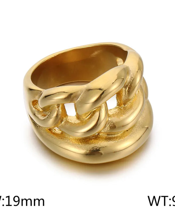 Anillo de acero 304 con baño de oro 18K y diseño geométrico calado - imagen 16