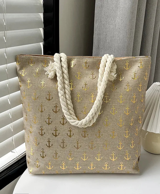 Bolso tote grande de lona con estampado de hojas, lunares y flamencos - imagen 12