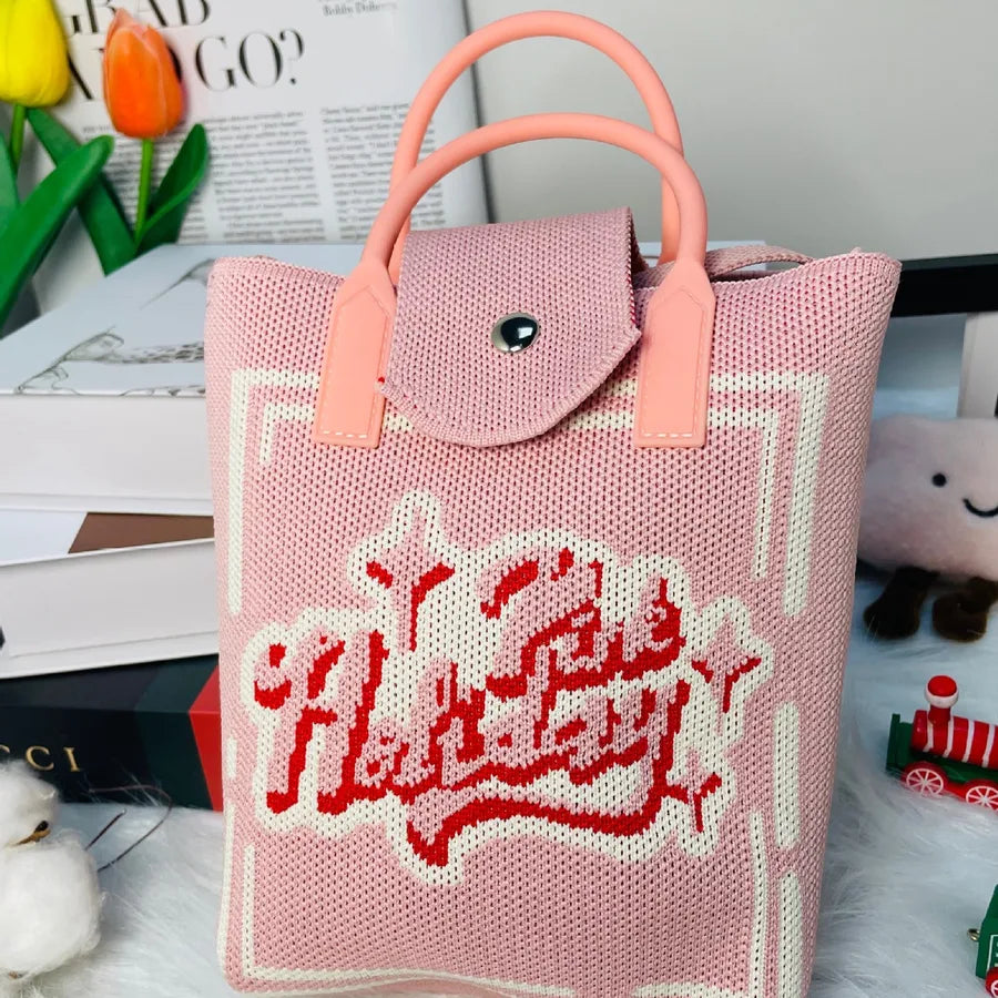 Bolso cruzado tejido con estampado de letras y flores para mujer - imagen 17