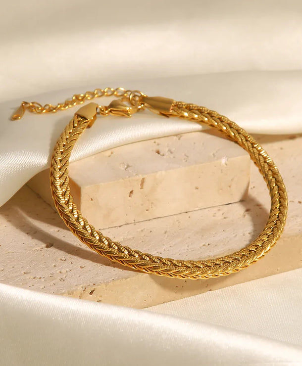 Pulsera redonda dorada de acero 304, estilo INS para mujer