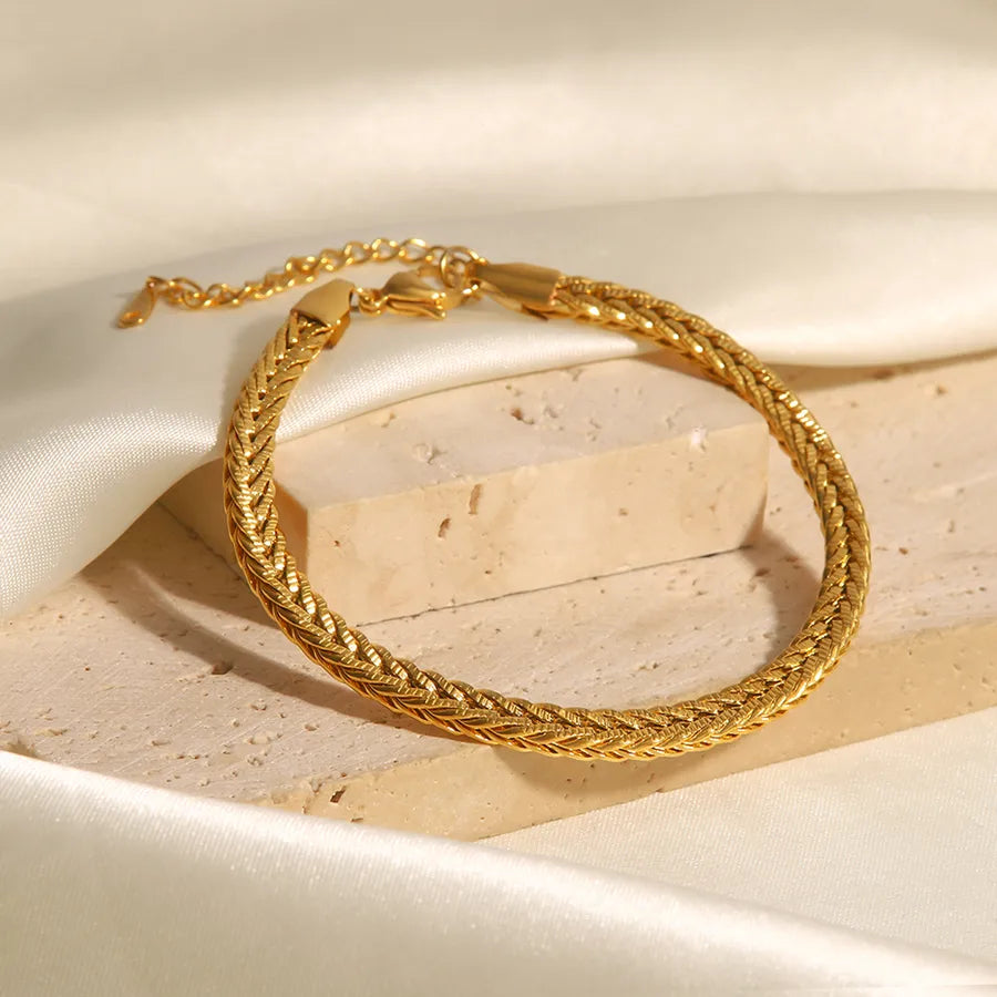 Pulsera redonda dorada de acero 304, estilo INS para mujer