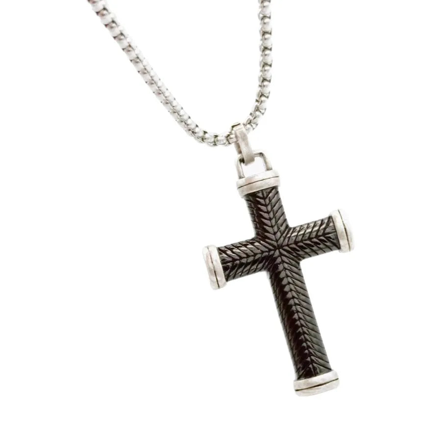 Collar de cruz negra geométrica en acero de titanio - imagen 5