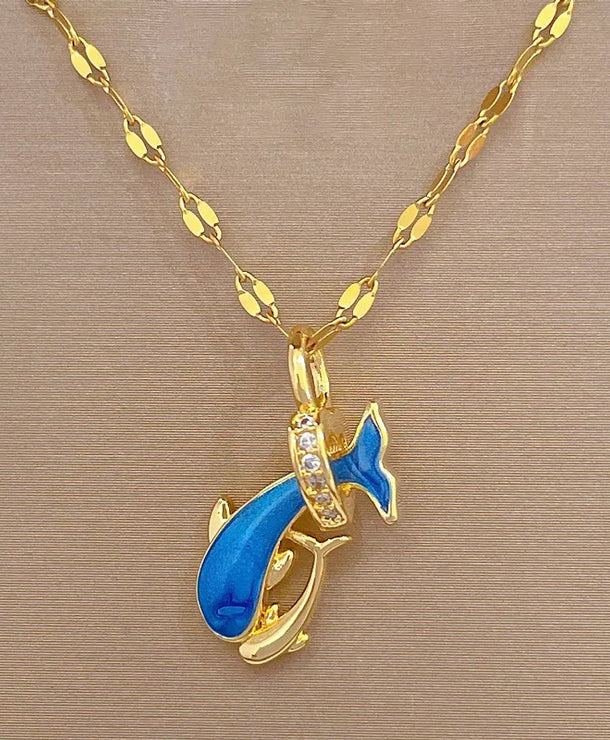 Collar con dije de delfín de acero y cobre con gemas para mujer - imagen 7