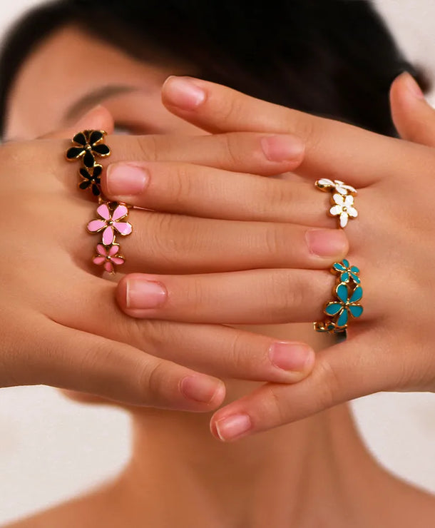 Anillo con diseño de flor en esmalte, estilo IG dulce para mujer - imagen 2