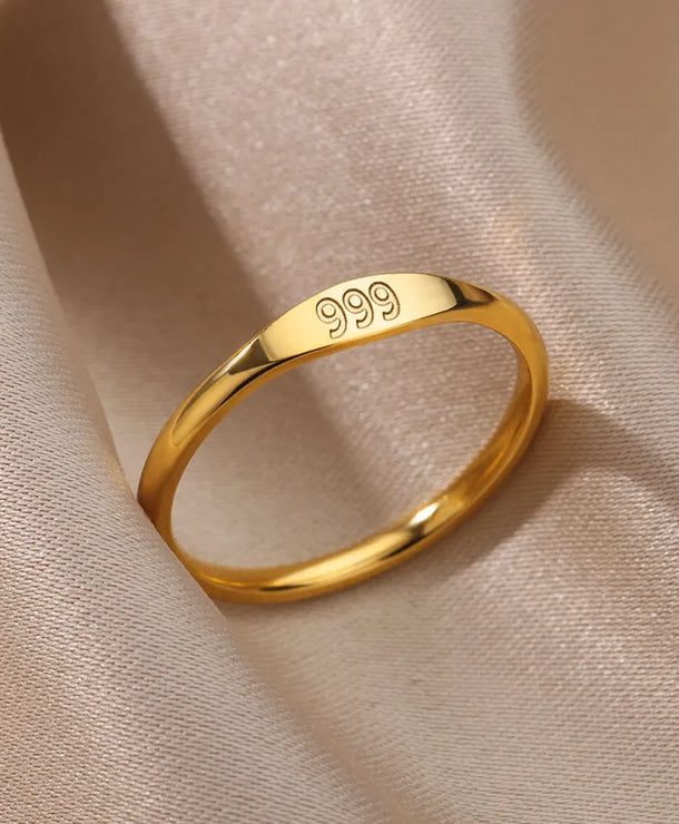 Anillo de números de acero inoxidable con detalle dorado, unisex - imagen 2