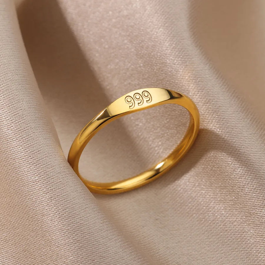 Anillo de números de acero inoxidable con detalle dorado, unisex - imagen 2