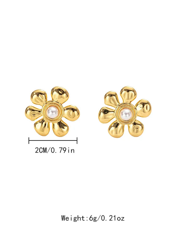 Aretes de flor con perla y baño dorado para mujer - imagen 6