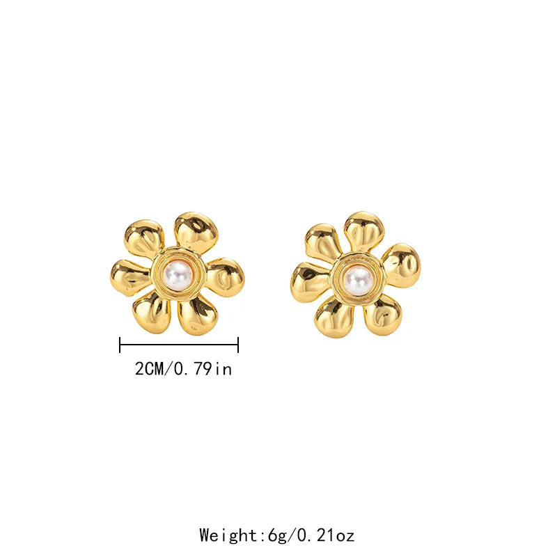 Aretes de flor con perla y baño dorado para mujer - imagen 6