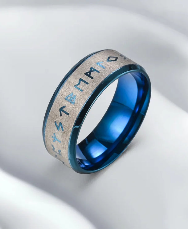 Anillo de acero 304 con diseño color block y grabado para hombre - imagen 2