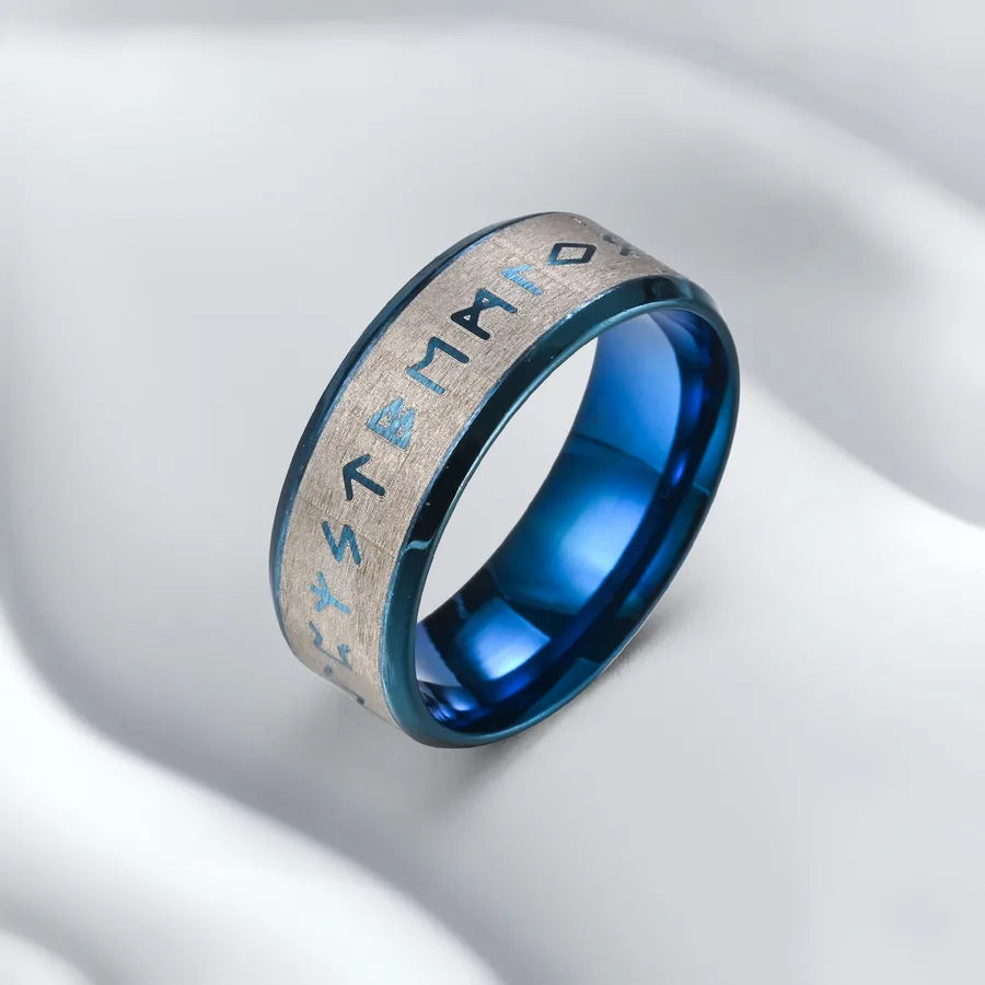 Anillo de acero 304 con diseño color block y grabado para hombre - imagen 2