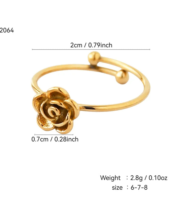 Anillo ajustable de flor en acero 304 con baño de oro 18K para mujer - imagen 2
