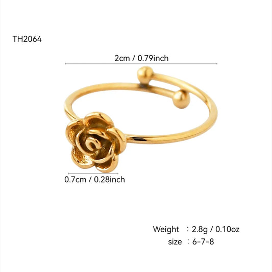 Anillo ajustable de flor en acero 304 con baño de oro 18K para mujer - imagen 2