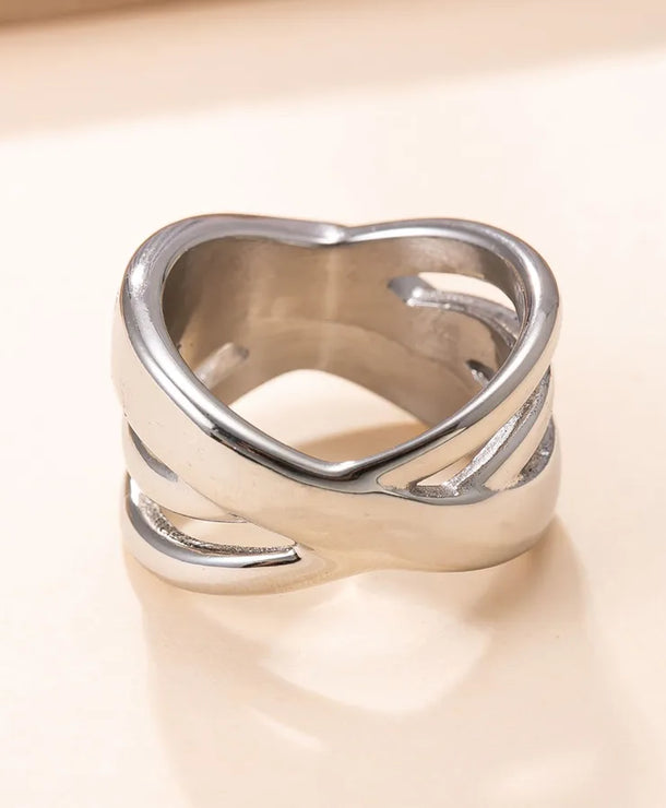 Anillo ajustable de acero y titanio con diseño cruzado, unisex - imagen 4