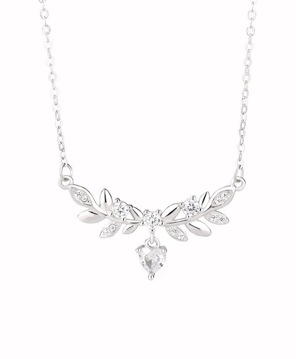Collar de plata con circonias y diseño de hojas de laurel para mujer - imagen 5