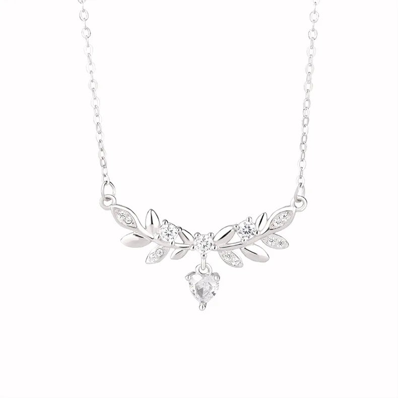 Collar de plata con circonias y diseño de hojas de laurel para mujer - imagen 5