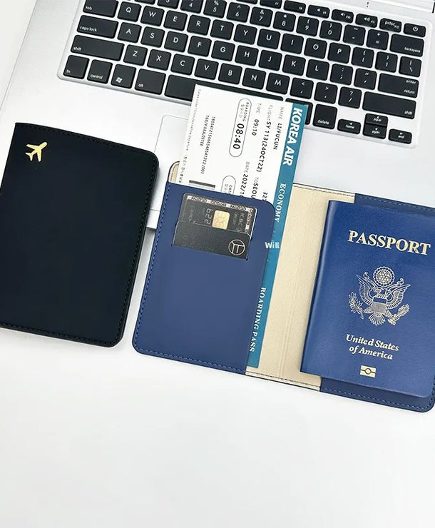 Portapasaportes unisex de piel sintética con diseño calado de avión - imagen 4
