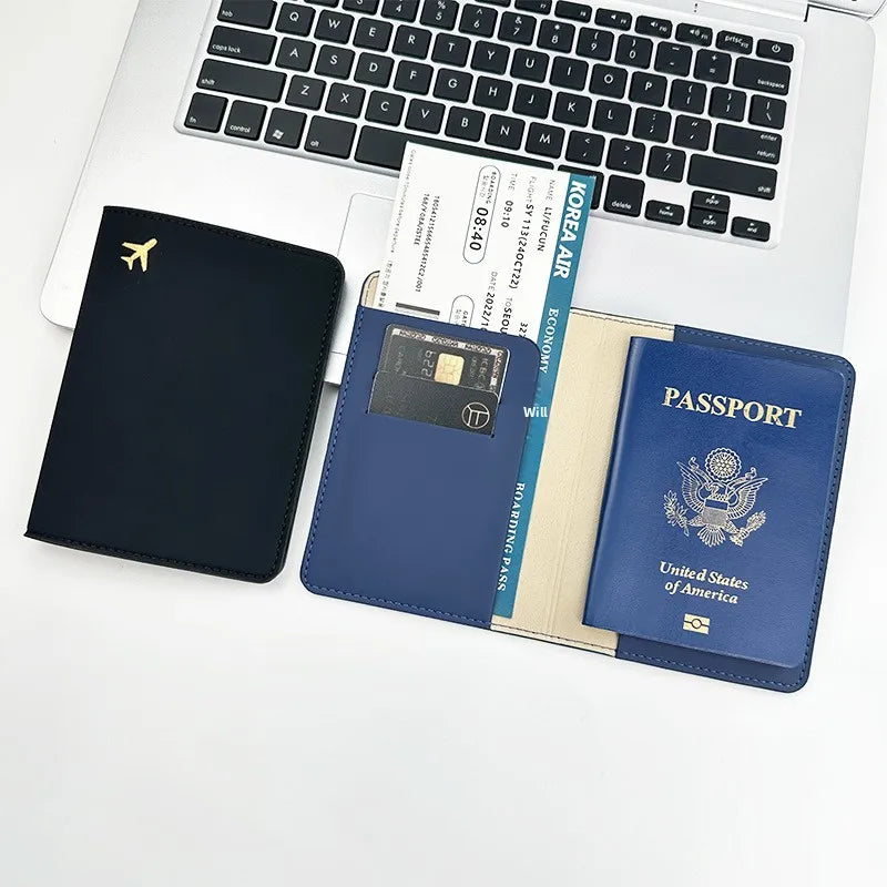 Portapasaportes unisex de piel sintética con diseño calado de avión - imagen 4