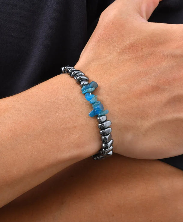 Pulsera de cuentas de hematita con acero inoxidable para hombre