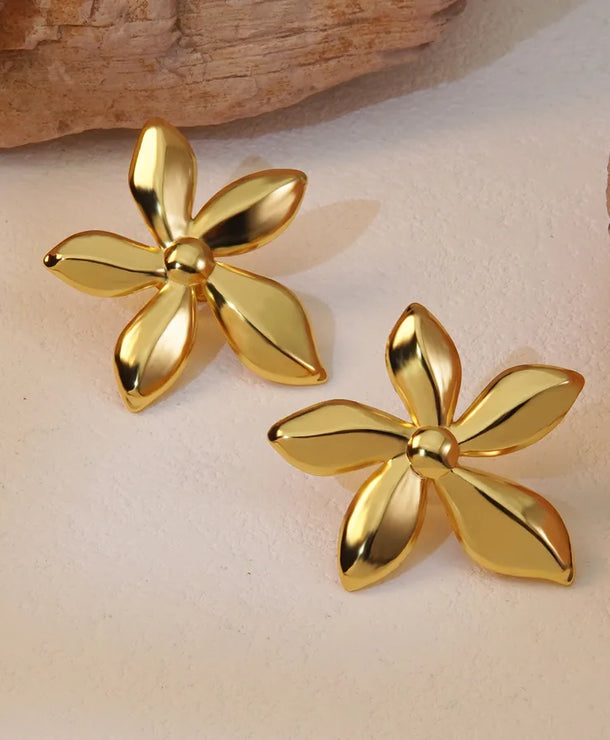 Aretes de botón de acero inoxidable 304 con diseño floral streetwear - imagen 22