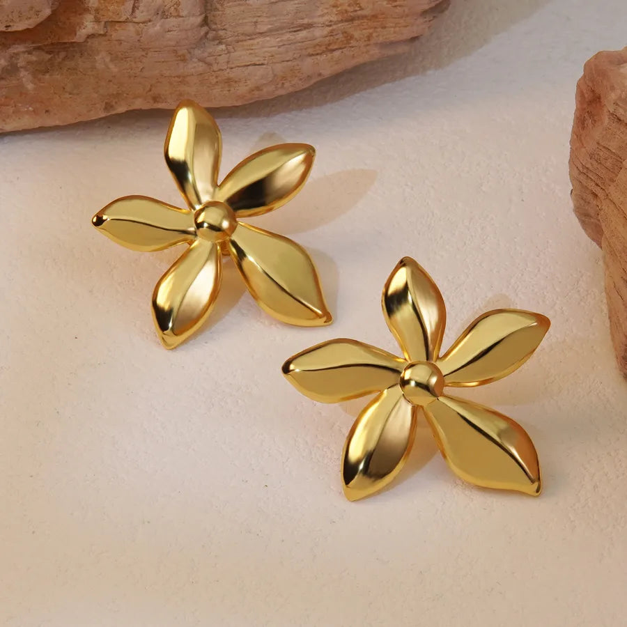 Aretes de botón de acero inoxidable 304 con diseño floral streetwear - imagen 22