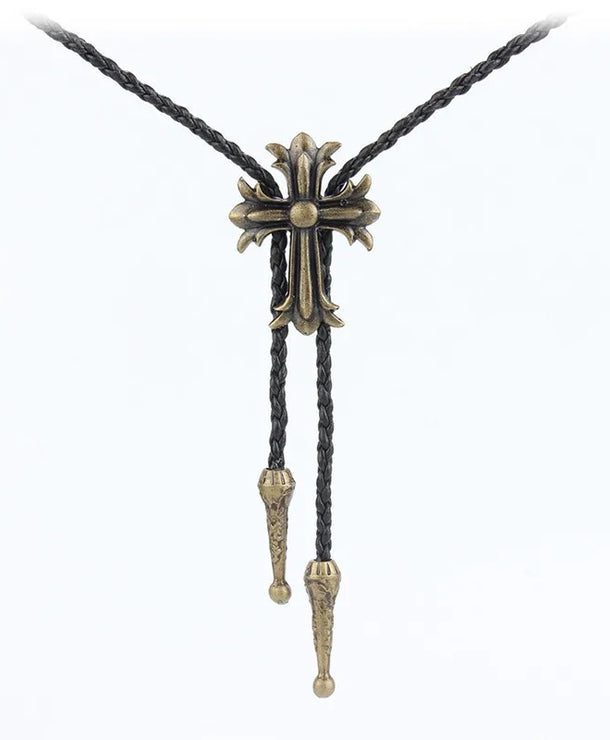 Corbata bolo de aleación con cordón de piel y dijes de estrella y calavera - imagen 33