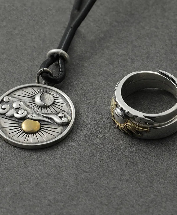 Collar de sol, luna y nubes estilo vintage chapado en plata - imagen 3